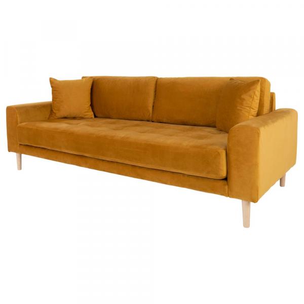 SELSEY Sofa trzyosobowa Dagmarri 210 cm musztardowy welur