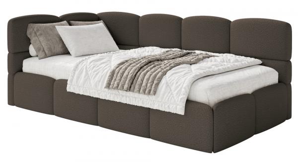 SELSEY Łóżko młodzieżowe 90x200 cm Cloudy lewostronne z materacem i pojemnikiem brązowe boucle