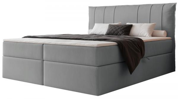 SELSEY Łóżko kontynentalne 140x200 cm Moly z materacem bonellowym i topperem szare welur hydrofobowy