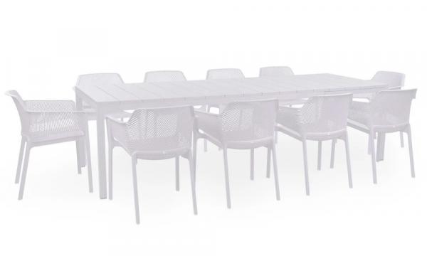 SELSEY Zestaw ogrodowy rozkładany stół Rio 210-280x100 cm i 10 krzeseł Net Nardi z certyfikowanego tworzywa biały