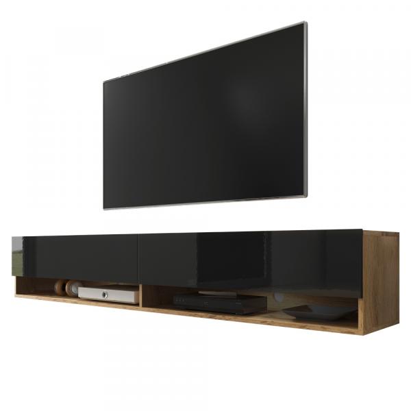 SELSEY Szafka RTV Wander 180 cm Dąb wotan / Czarny połysk