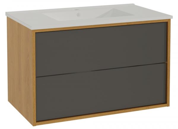 SELSEY Szafka łazienkowa z umywalką Erin 80 cm dąb/czarny