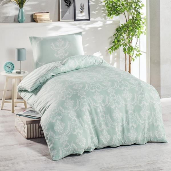 SELSEY Komplet pościeli Sheana 140x220 cm z poszewką na poduszkę 50x70 cm zdobienia na miętowym tle