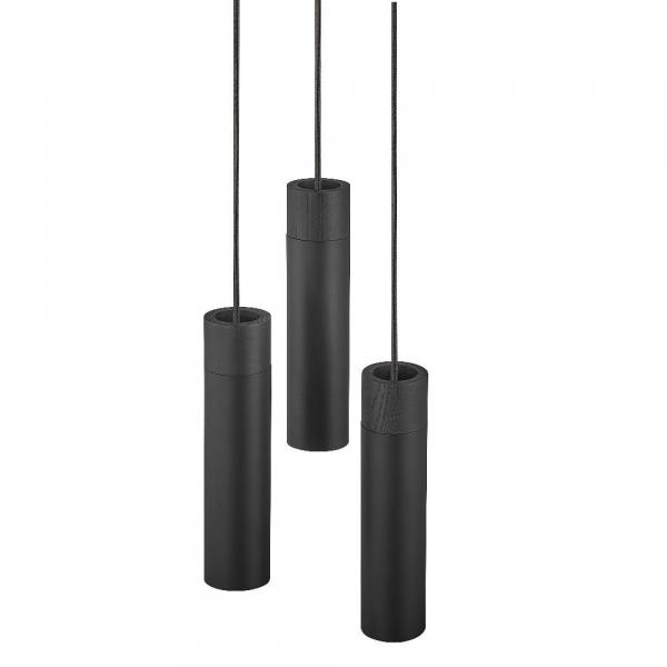 SELSEY Lampa wisząca Tilo x3 czarna z drewnianym pierścieniem