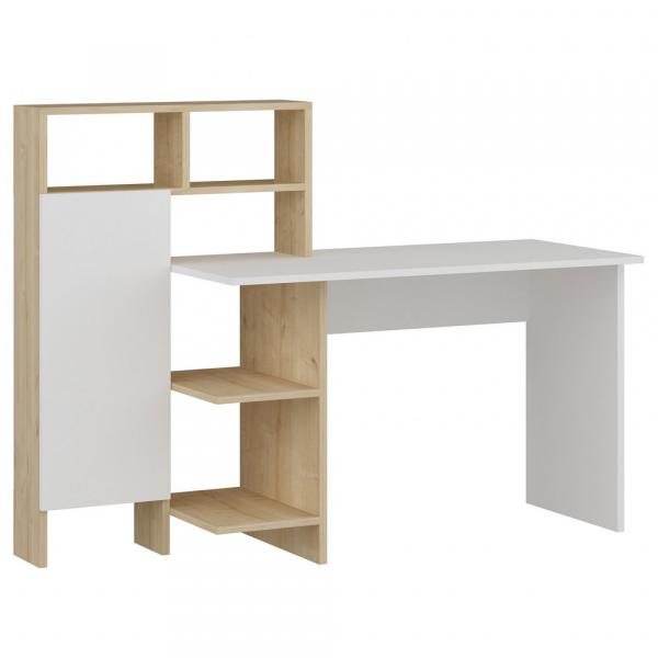 SELSEY Biurko Sotrel 136x60 cm z regałem biały/dąb