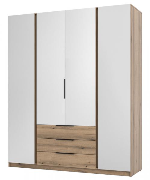 SELSEY Szafa Kaja czterodrzwiowa z lustrami i trzema szufladami 200 cm dąb evoke