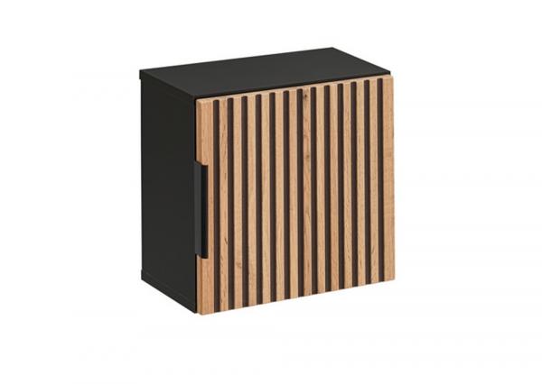 SELSEY Szafka łazienkowa wisząca Ossolies górna 35 cm czarna/dąb lamele