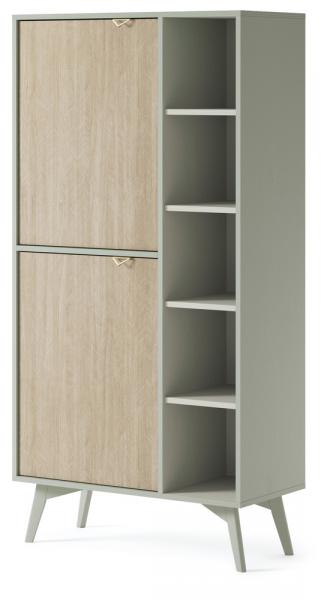 SELSEY Regał Favoria dwudrzwiowy 80 cm eukaliptus/jodełka scandi ze złotymi uchwytami