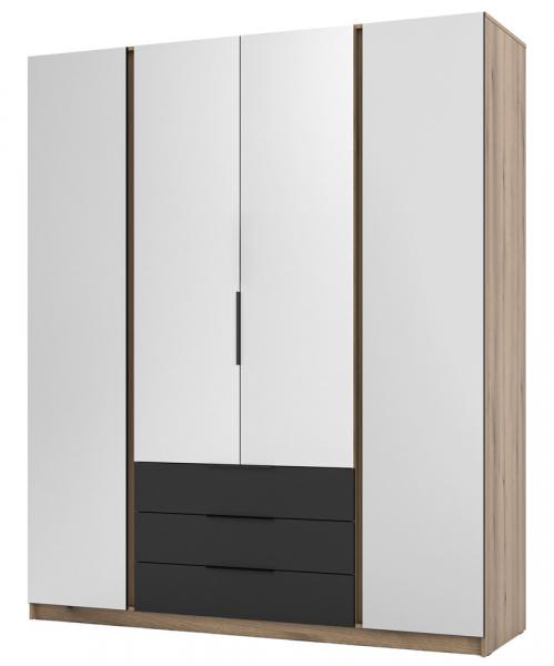 SELSEY Szafa Kaja czterodrzwiowa z lustrami i trzema szufladami 200 cm czarna/dąb evoke