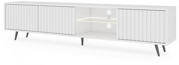 SELSEY Szafka RTV Bello z lamelowymi frontami 175 cm biała z led z czarnymi nogami