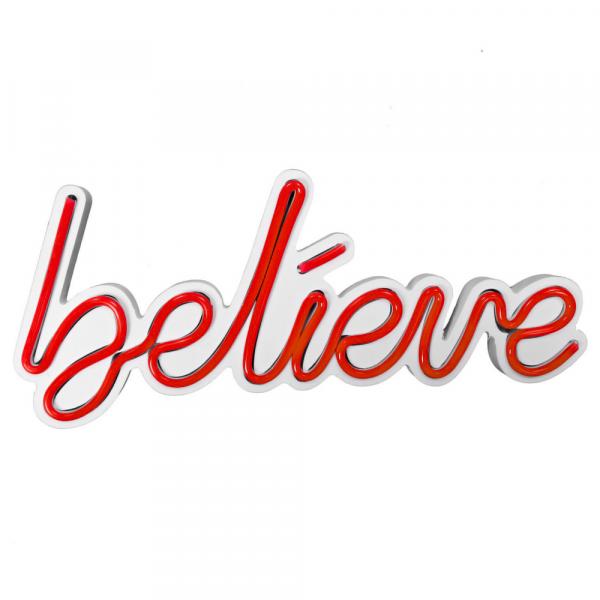 SELSEY Neon na ścianę Letely z napisem Believe czerwony