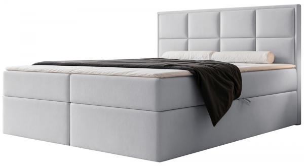 SELSEY Łóżko kontynentalne 180x200 cm Silensio z materacem bonellowym i topperem jasnoszare welur hydrofobowy