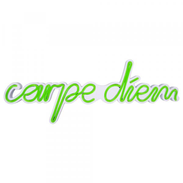 SELSEY Neon na ścianę Letely z napisem Carpe Diem zielony