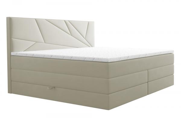 SELSEY Łóżko kontynentalne 160x200 cm Vendes z pojemnikami materacami bonnellowymi i kieszeniowym kremowe welur hydrofobowy