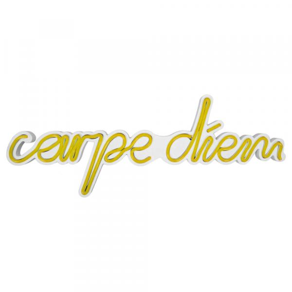 SELSEY Neon na ścianę Letely z napisem Carpe Diem żółty