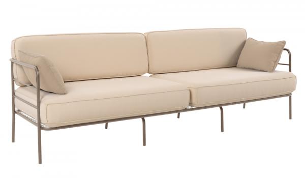 SELSEY Sofa ogrodowa trzyosobowa Preggel w tkaninie hydrofobowej beżowa/ beżowy stelaż