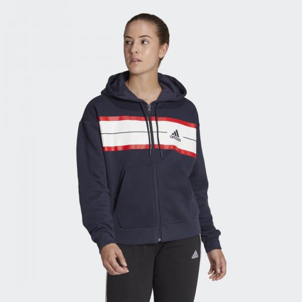 Essentials Pinstripe Block Fleece Full-Zip Loose Fit Hoodie