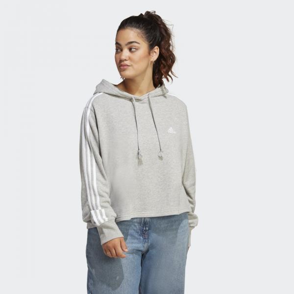 Essentials 3-Stripes French Terry Crop Hoodie (Plus Size)