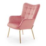 Fotel wypoczynkowy Castel 2 tkanina jasny różowy, nóżki złote