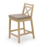 Krzesło barowe niskie Borys Low dąb sonoma, siedzisko tapicerowane beżowe