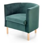 Fotel wypoczynkowy Clubby 2 tkanina velvet ciemny zielony, nóżki lite drewno naturalne