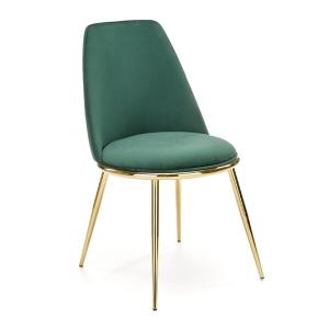 Krzesło tapicerowane K460 tkanina velvet ciemny zielony, nóżki złote