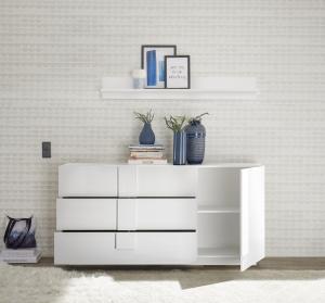 Komoda z szufladami i drzwiami biała wysoki połysk 182 cm Sorelle