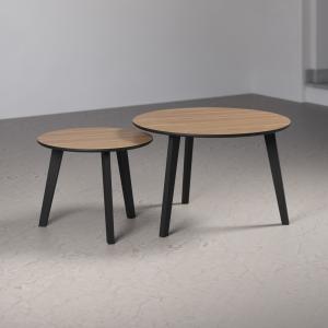 Zestaw 2 stolików kawowych okrągłych dąb / czarny mat 70 cm, 50 cm Loftis