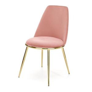 Krzesło tapicerowane K460 tkanina velvet różowa, nóżki złote