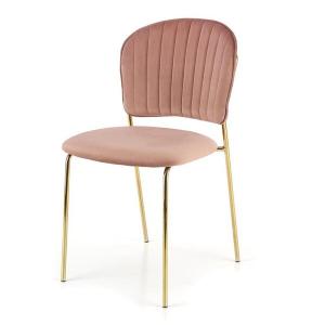 Krzesło tapicerowane K499 tkanina velvet różowa, nóżki złote