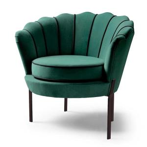 Fotel wypoczynkowy Angelo, tkanina velvet ciemny zielony, nóżki czarne