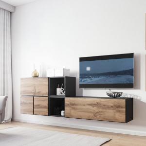 Szafka RTV modułowa antracyt / lite drewno mat 223 cm Rock 9