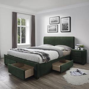 Łóżko tapicerowane Modena 3, 160 x 200 cm z szufladami, tkanina Velvet, ciemny zielony