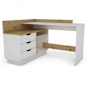 Biurko narożne białe / dąb artisan mat 129 cm Filo 2