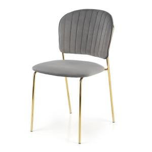 Krzesło tapicerowane K499 tkanina velvet popielata, nóżki złote