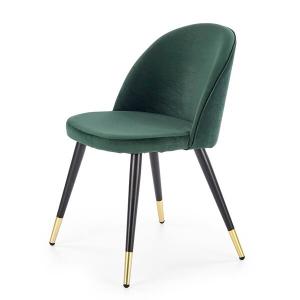 Krzesło tapicerowane K315 ciemny zielony, nóżki czarne, detale złote