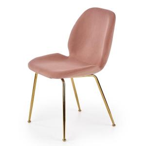 Krzesło tapicerowane K381 różowe, nóżki złote