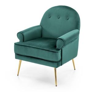 Fotel wypoczynkowy Santi, tkanina velvet ciemny zielony, nóżki złote