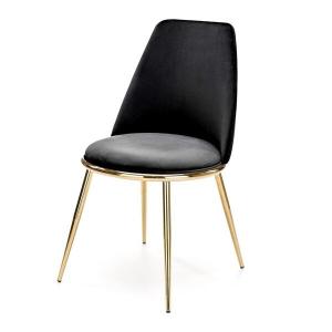 Krzesło tapicerowane K460 tkanina velvet czarna, nóżki złote