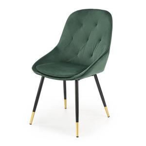 Krzesło tapicerowane K437 tkanina velvet ciemny zielony, nóżki czarne detale złote