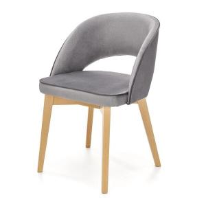 Krzesło tapicerowane Marino tkanina velvet jasny popiel, drewno lite bukowe dąb miodowy