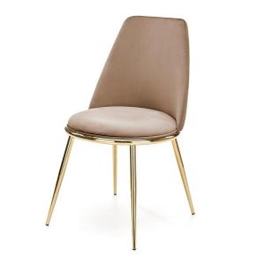 Krzesło tapicerowane K460 tkanina velvet beżowa, nóżki złote