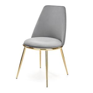 Krzesło tapicerowane K460 tkanina velvet popielata, nóżki złote
