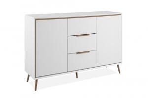 Komoda z szufladami i drzwiami biała / dąb artisan mat 135 cm Arona