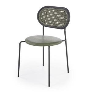 Krzesło rattanowe K524 ekoskóra zielona, nóżki czarne