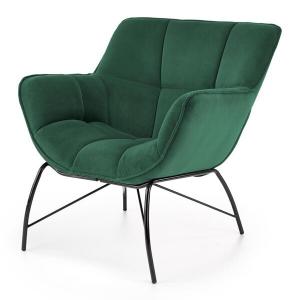 Fotel wypoczynkowy Belton, tkanina velvet ciemny zielony, nóżki czarne