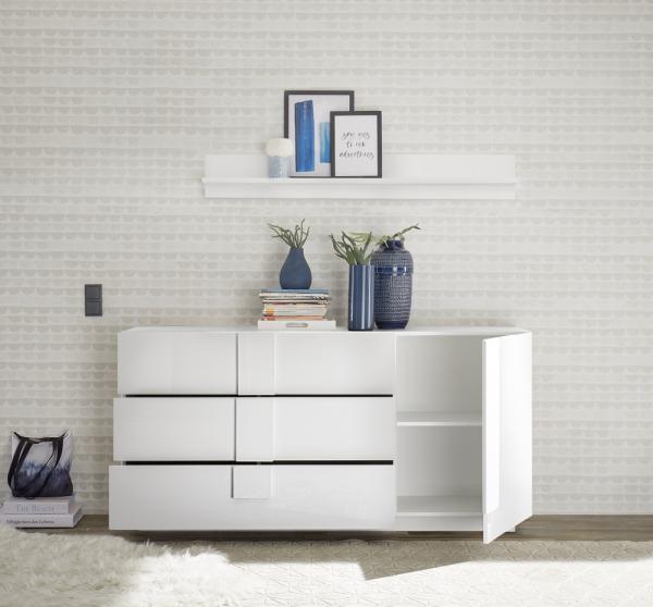 Komoda z szufladami i drzwiami biała wysoki połysk 182 cm Sorelle
