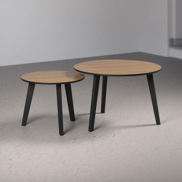 Zestaw 2 stolików kawowych okrągłych dąb / czarny mat 70 cm, 50 cm Loftis