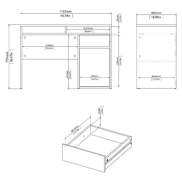 Biurko z szufladą i drzwiami czarne mat 110 cm Function Plus