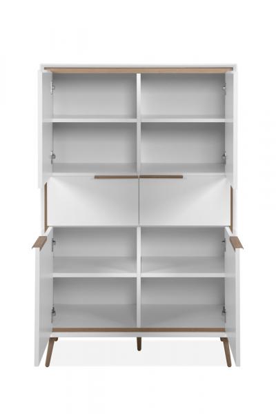 Komoda wysoka z drzwiami i szufladami biała / dąb artisan mat 90 cm Arona